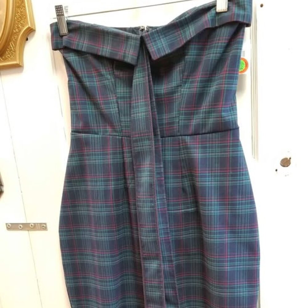 NWT blue plaid pencil dress - convertible halter/strapless, S, M, L, XL, XXL - Picture 3 of 7
